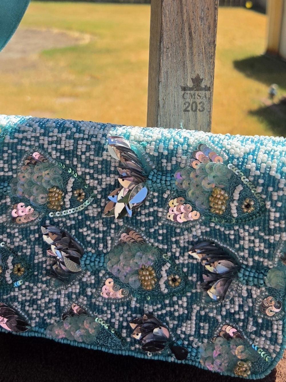 T.J.Maxx Teal Beaded & Sequin Fish Embellished Shoulder Bag